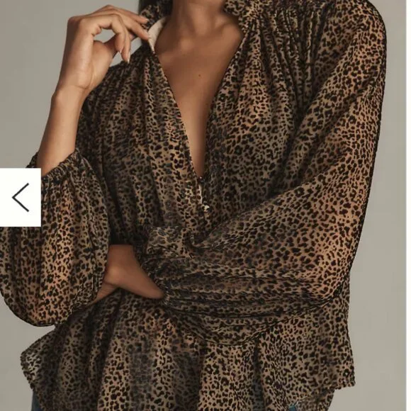 Anthropologie The Estela Sheer Printed Blouse: Burnout Edition, Med - Picture 2 of 11